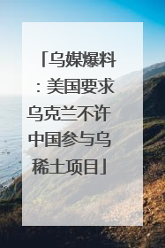 乌媒爆料：美国要求乌克兰不许中国参与乌稀土项目