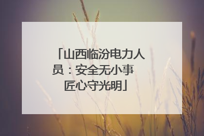山西临汾电力人员：安全无小事 匠心守光明